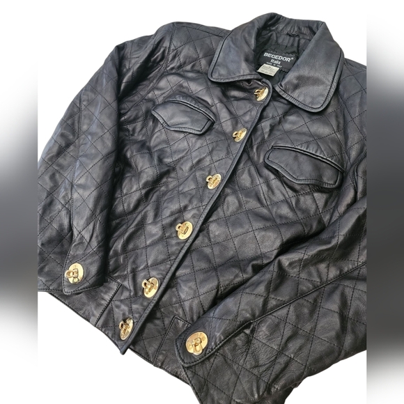 BEGEDOR vintage italian leather biker jacket, black, size 6 - Picture 2 of 6